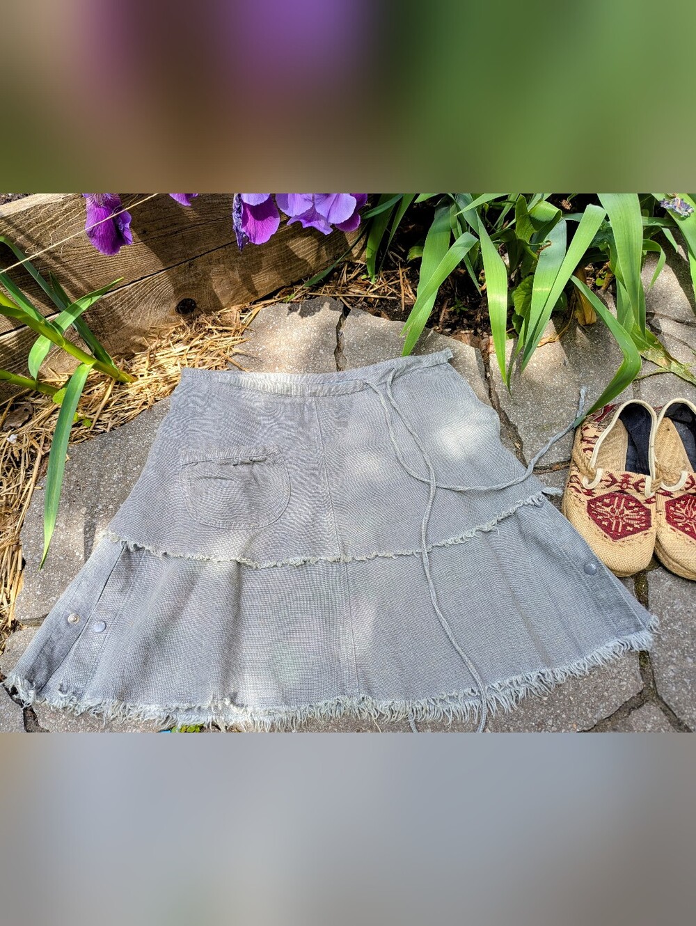 Sonia Rykiel 100% Linen Tiered Lagenlook Layering Skirt Mori Grey EU 40